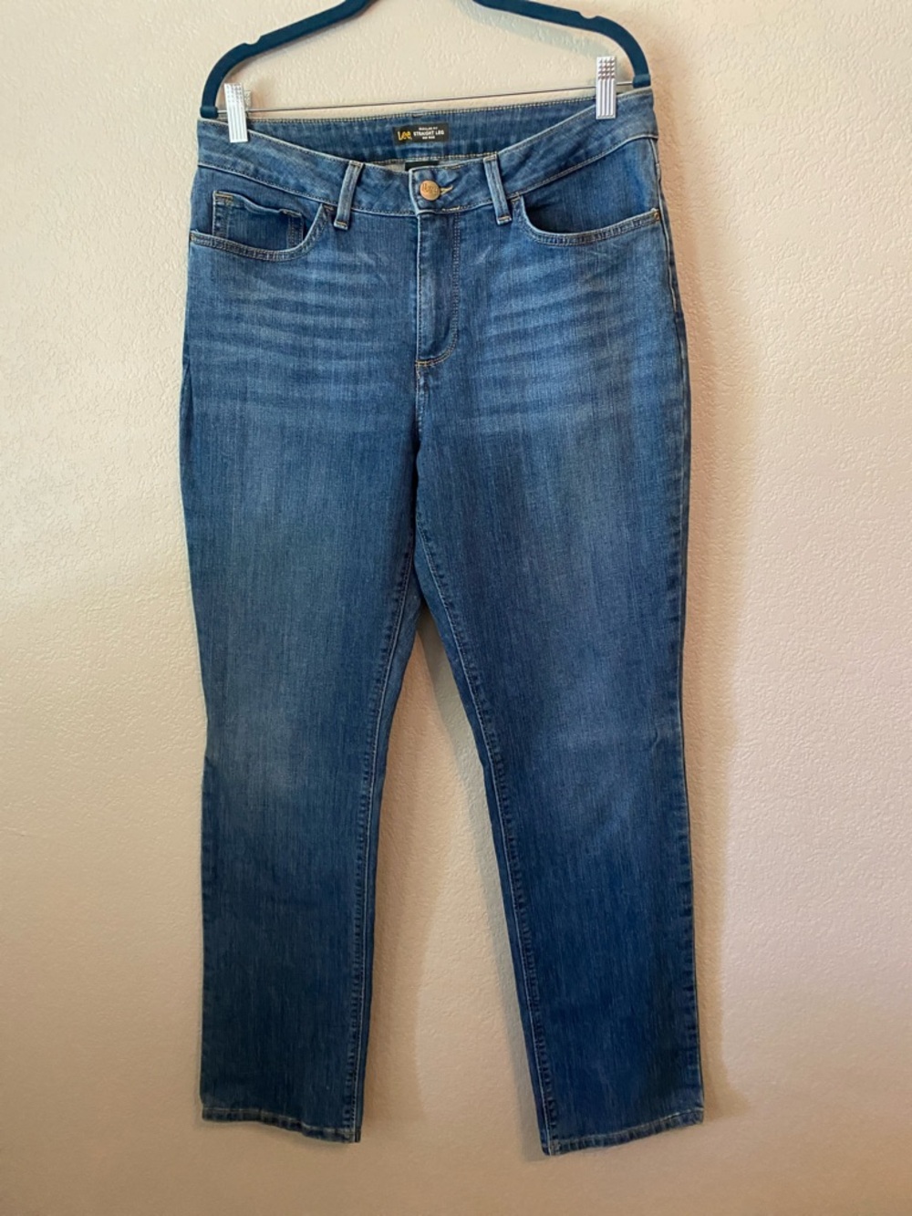 Lee Straight Leg Mid-Blue Denim Jeans